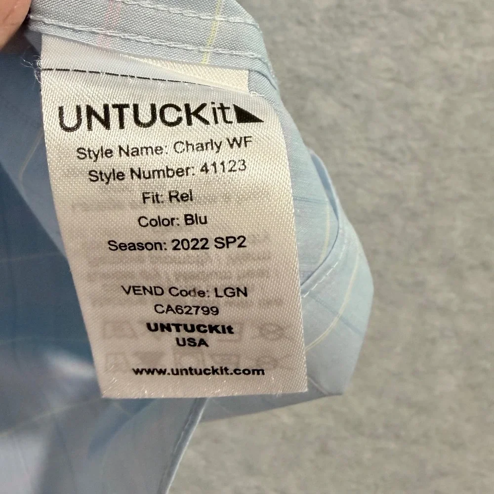UNTUCKit Button‎ Down Mens XXL Blue Charly WF Relaxed Fit Windowpane